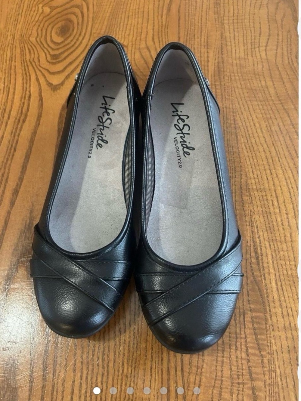 Life Stride Black Leather Slip-On Ballet Flats 8M